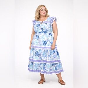 Sail to Sable Lilac Blue Floral Tiered Midi Dress - Plus Size